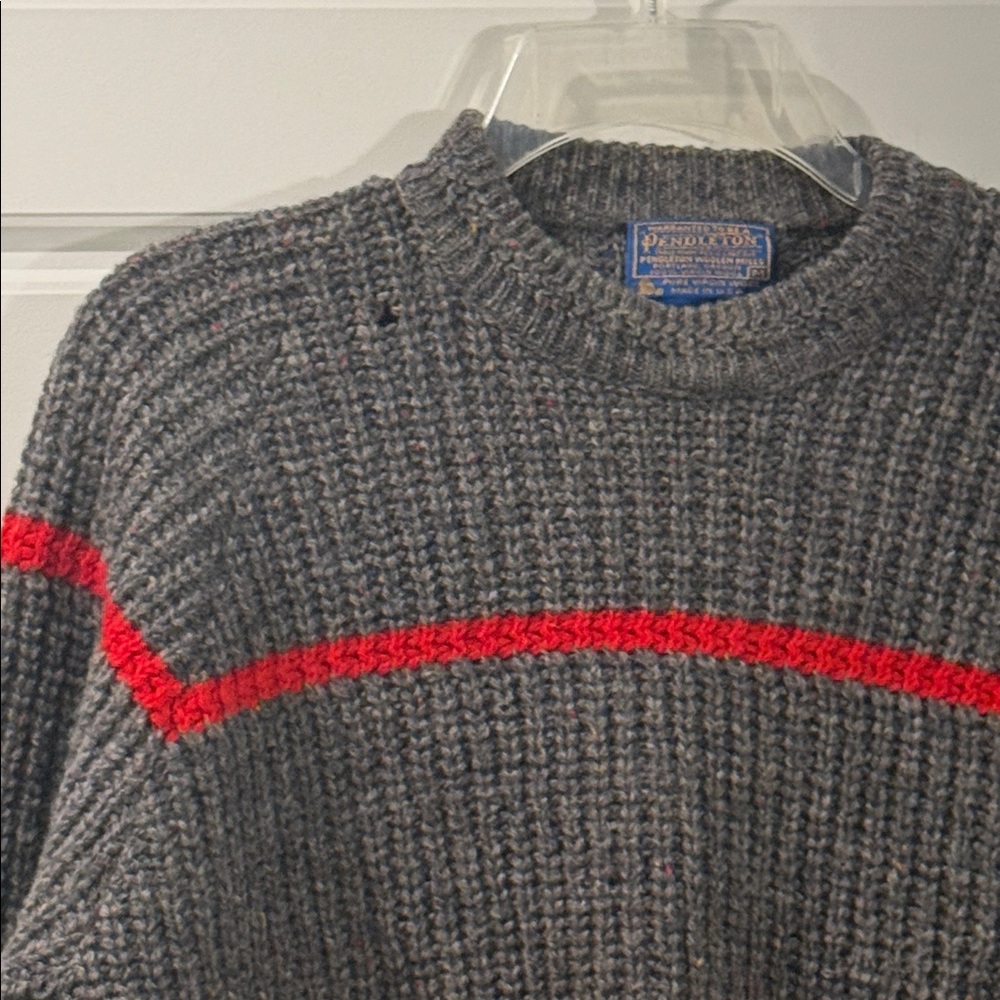 Vintage 80s 90s Pendleton Wool Cable Knit Yarn Fisherman Striped Grandpa Medium - Picture 2 of 6